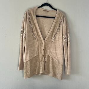 Miss Me Beige Button Up Cardigan Women’s Size M Western Country Aztec